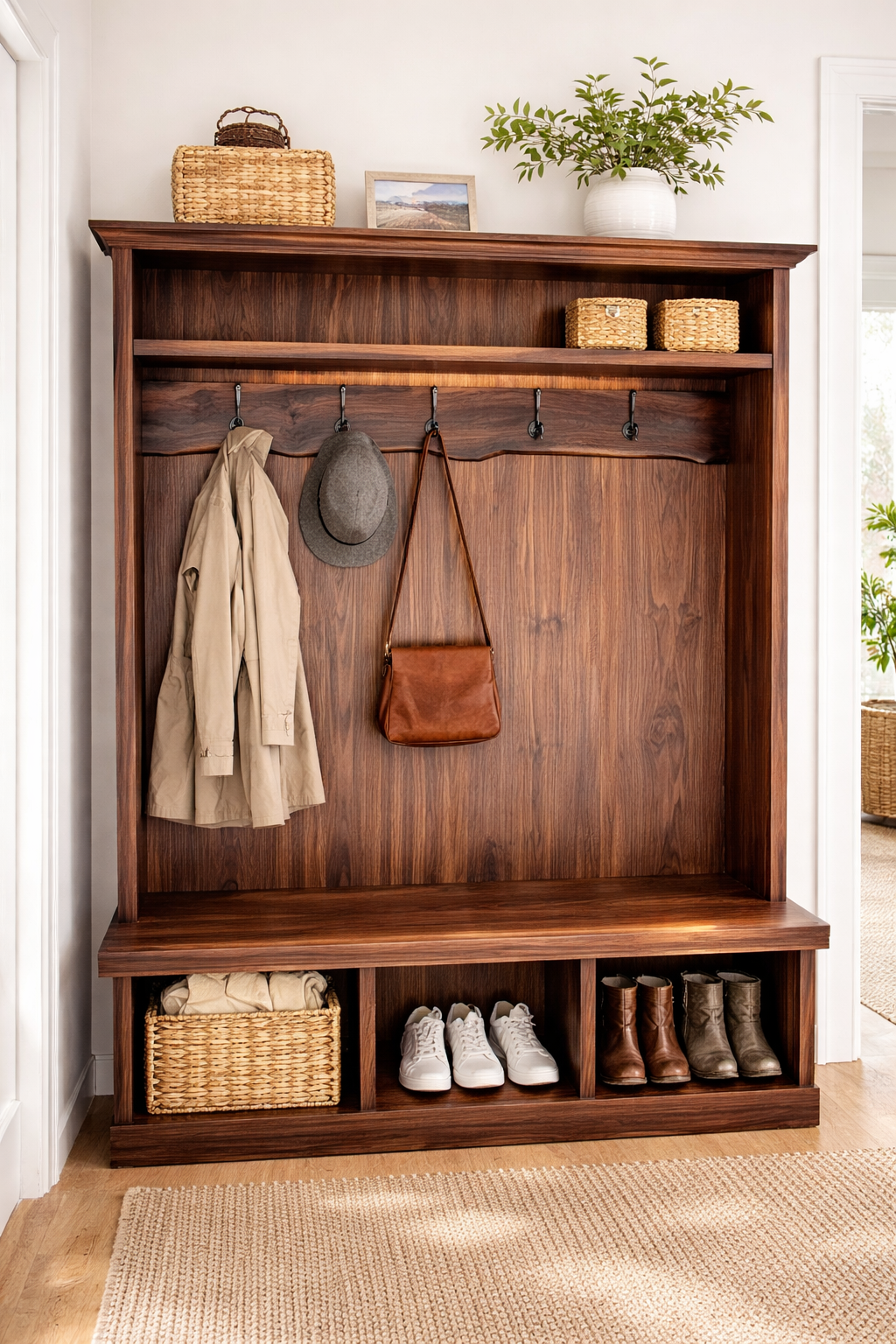 Black Walnut Wooden Coat Wall Rack & Hall Tree – North Rim Furniture