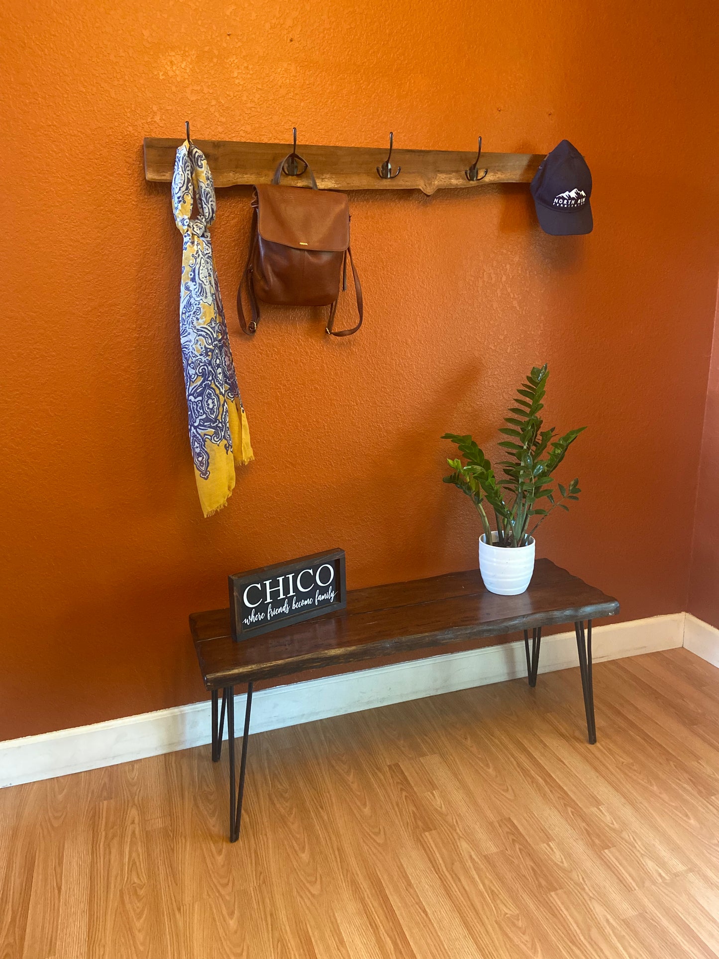 Black Walnut | Live Edge | Coat, Towel, Blanket Wall Hanging | Hand Rubbed Finish | Mudroom to Living Room Décor | Hangers included