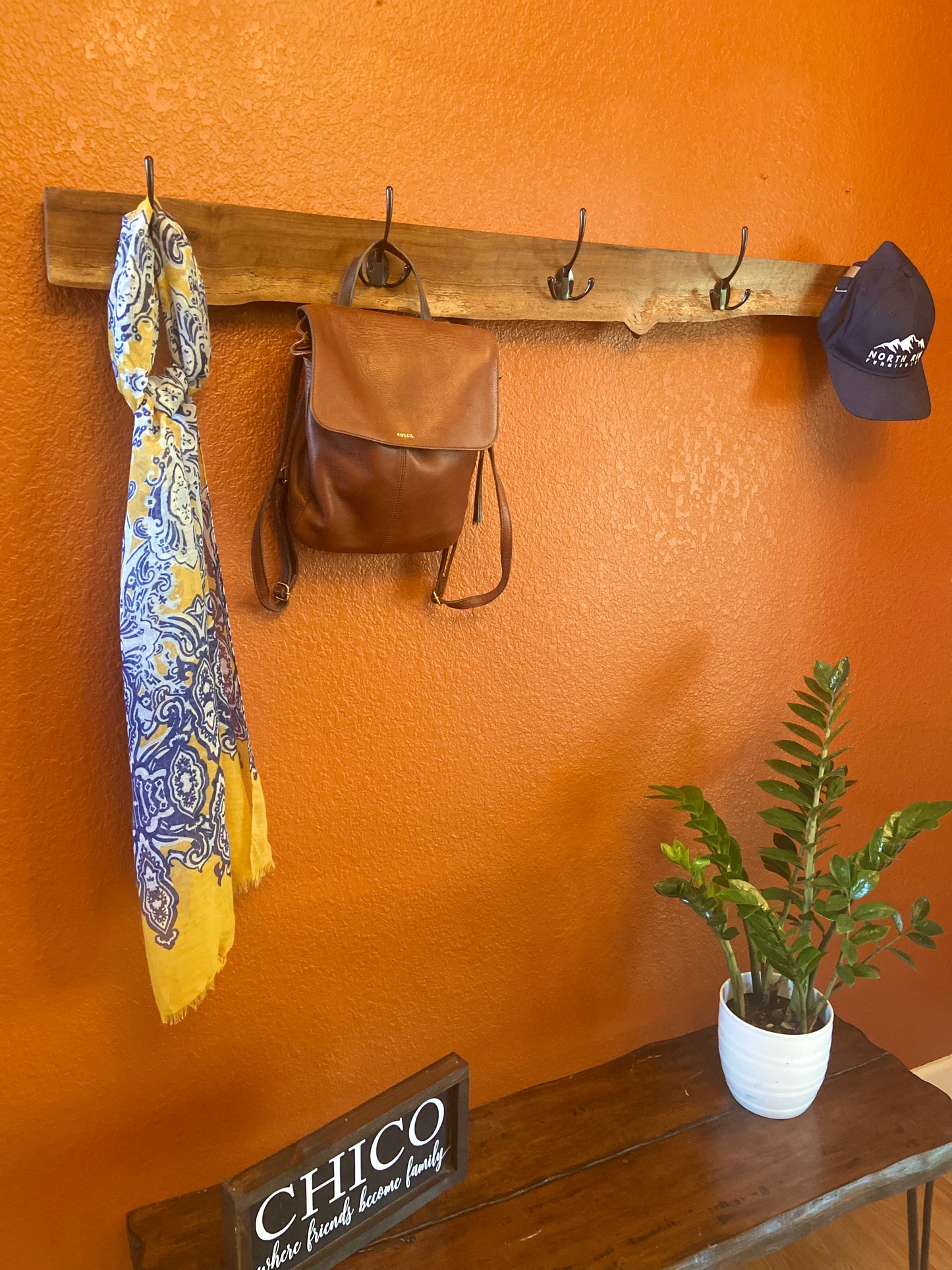 Black Walnut | Live Edge | Coat, Towel, Blanket Wall Hanging | Hand Rubbed Finish | Mudroom to Living Room Décor | Hangers included
