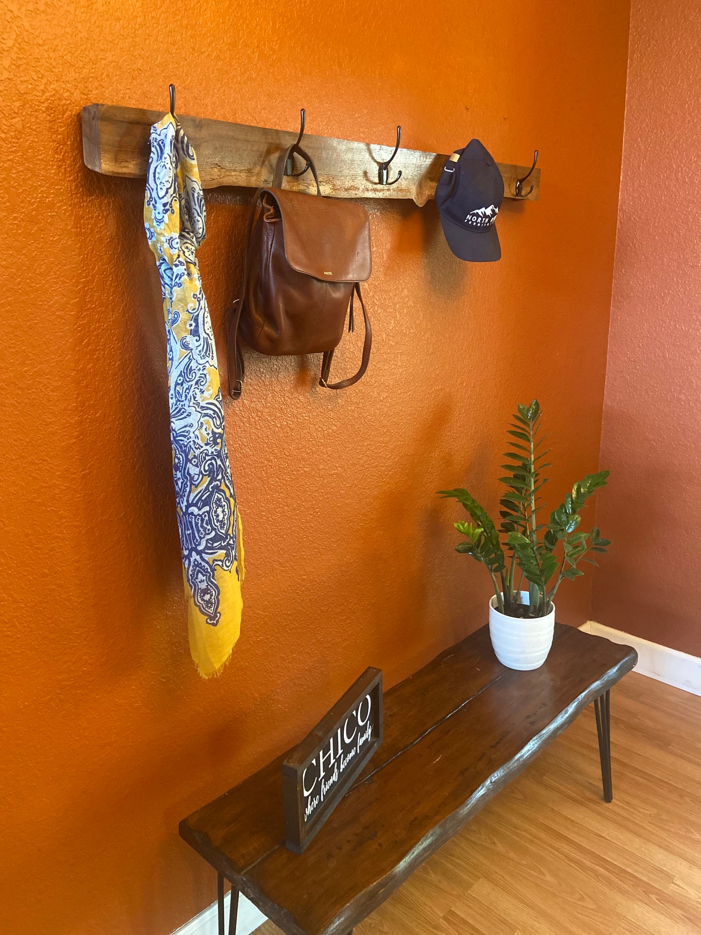 Black Walnut | Live Edge | Coat, Towel, Blanket Wall Hanging | Hand Rubbed Finish | Mudroom to Living Room Décor | Hangers included