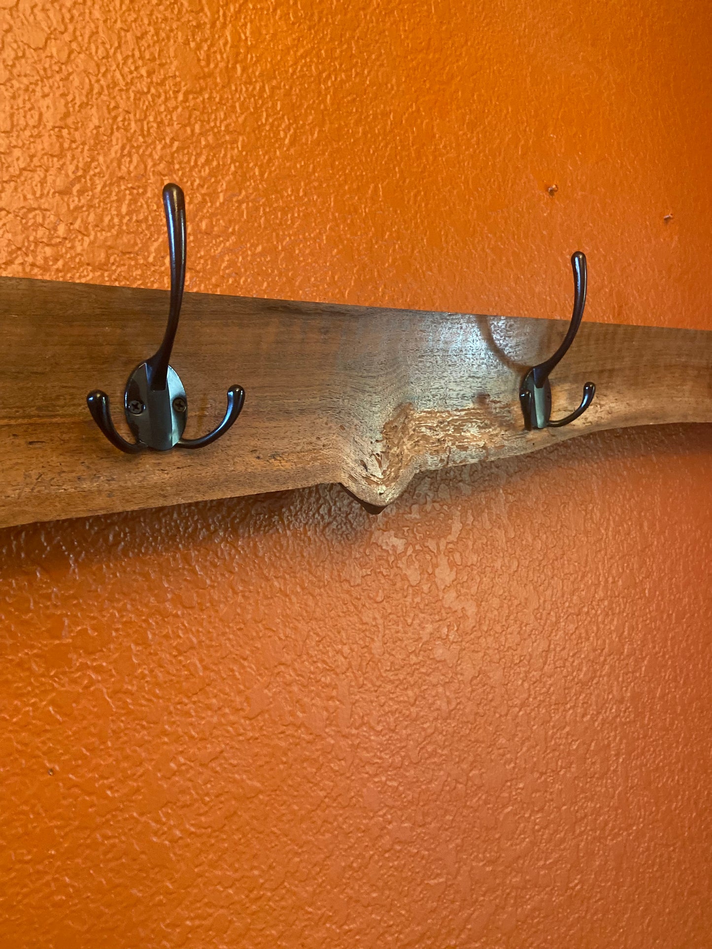 Black Walnut | Live Edge | Coat, Towel, Blanket Wall Hanging | Hand Rubbed Finish | Mudroom to Living Room Décor | Hangers included