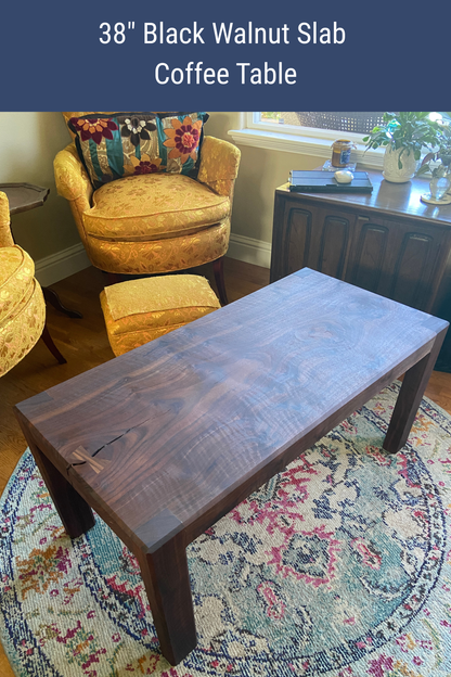 Black Walnut Slab Coffee Table with Bow Tie Inlay | Handcrafted Solid Wood Table