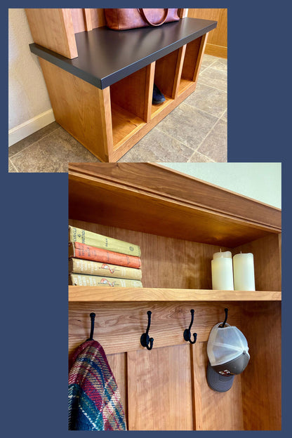 Handcrafted Wooden Hall Tree with Bench | Entryway Storage & Coat Rack