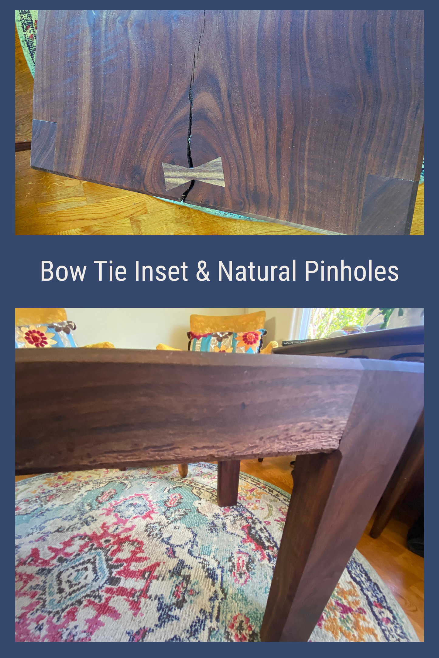 Black Walnut Slab Coffee Table with Bow Tie Inlay | Handcrafted Solid Wood Table