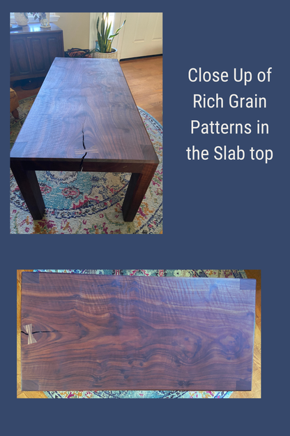Black Walnut Slab Coffee Table with Bow Tie Inlay | Handcrafted Solid Wood Table
