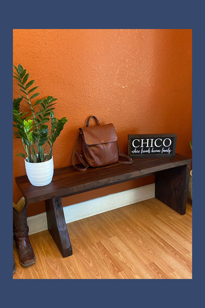 Black Walnut Waterfall Bench with Live Edge Leg | Handcrafted Solid Wood Bench | One of a Kind
