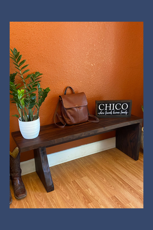 Black Walnut Waterfall Bench with Live Edge Leg | Handcrafted Solid Wood Bench | One of a Kind