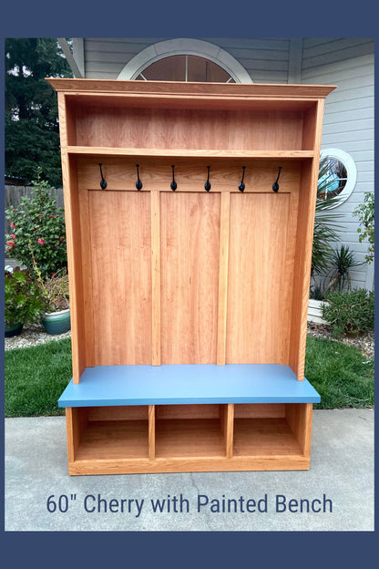 Handcrafted Wooden Hall Tree with Bench | Entryway Storage & Coat Rack