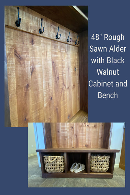 Reclaimed Wood Hall Tree with Bench | Rustic Entryway Storage | Live Edge Slab Upgrade