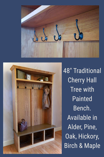 Handcrafted Wooden Hall Tree with Bench | Entryway Storage & Coat Rack