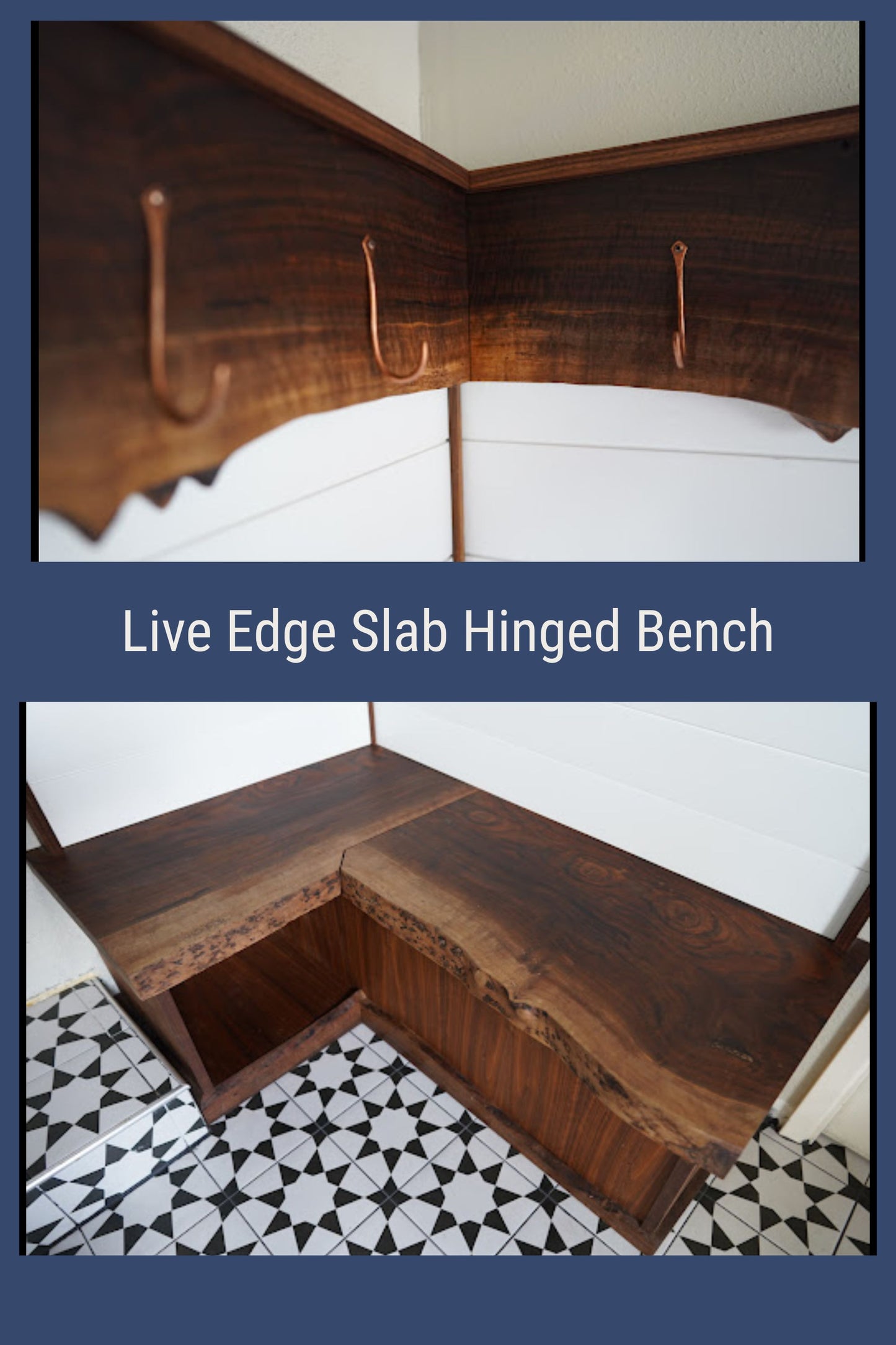 Black Walnut Hall Tree with Bench | Solid Wood Entryway Storage | Live Edge Accent