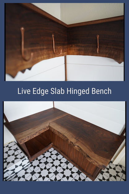 Black Walnut Hall Tree with Bench | Solid Wood Entryway Storage | Live Edge Accent