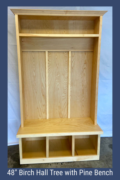 Handcrafted Wooden Hall Tree with Bench | Entryway Storage & Coat Rack