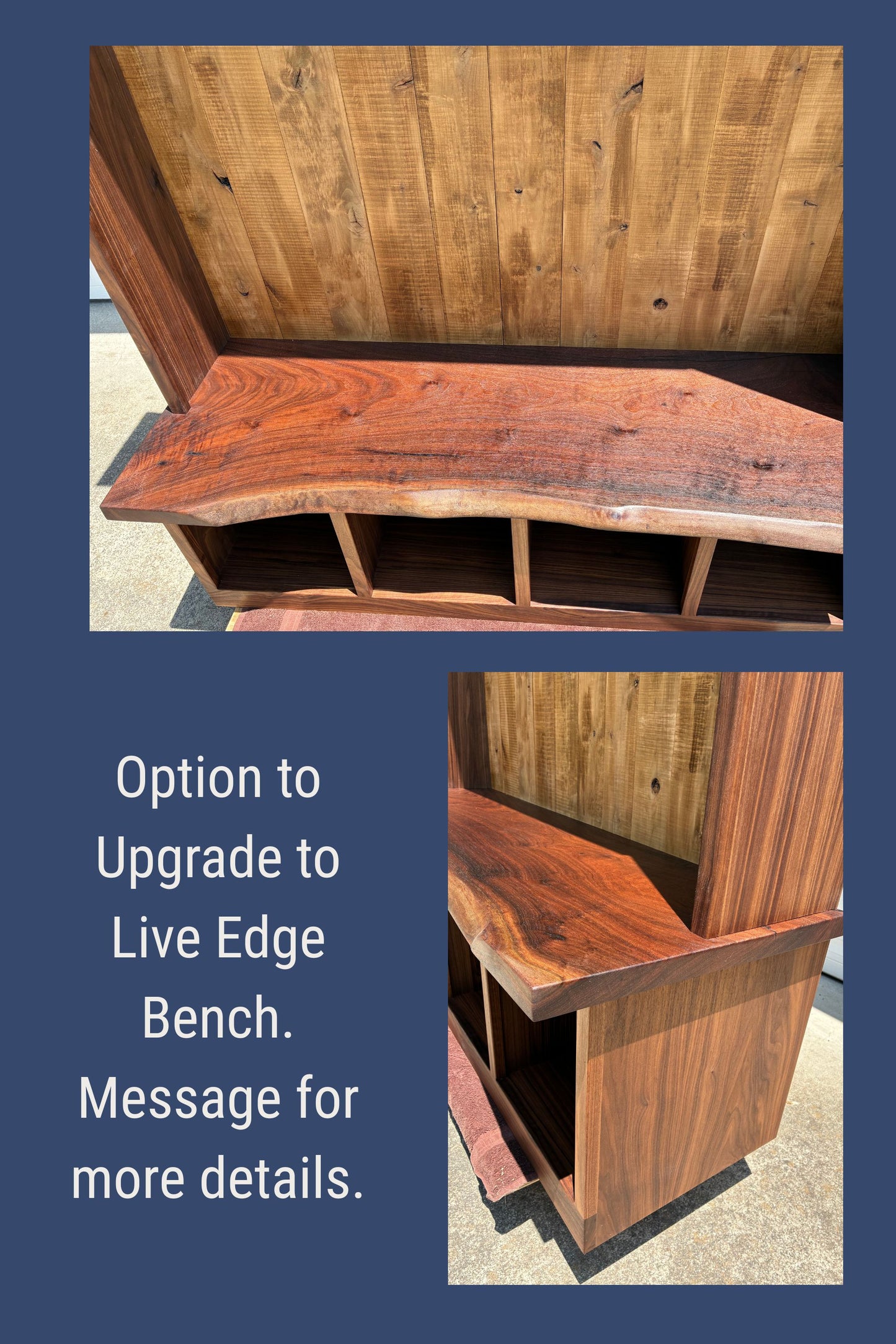 Reclaimed Wood Hall Tree with Bench | Rustic Entryway Storage | Live Edge Slab Upgrade