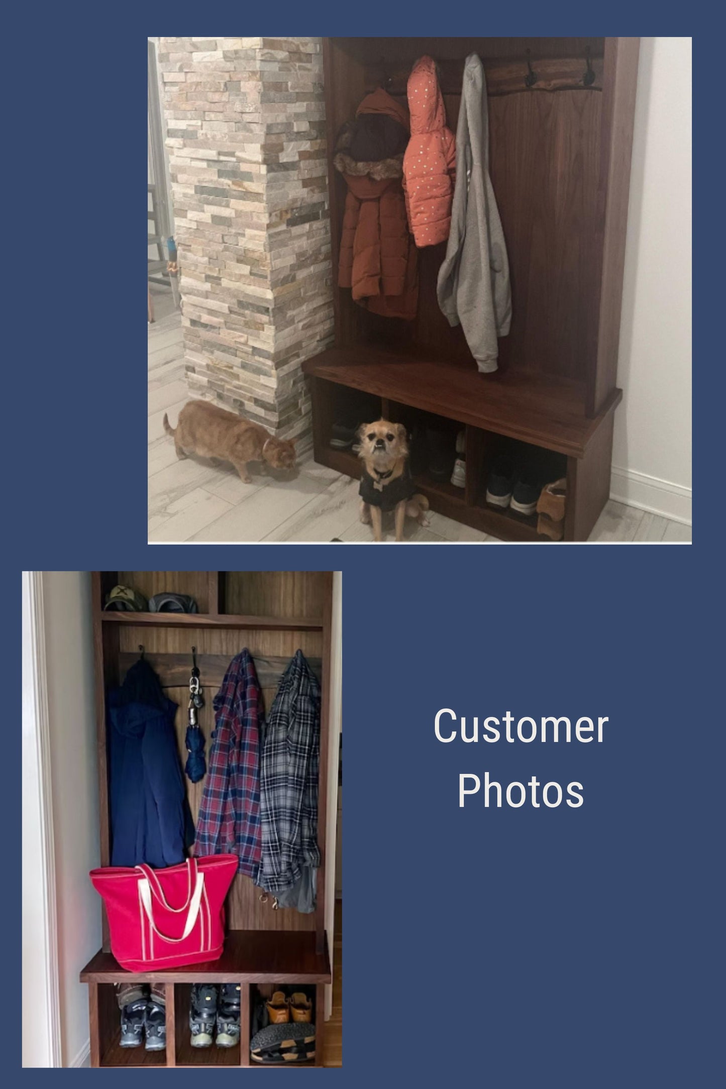 Black Walnut Hall Tree with Bench | Solid Wood Entryway Storage | Live Edge Accent
