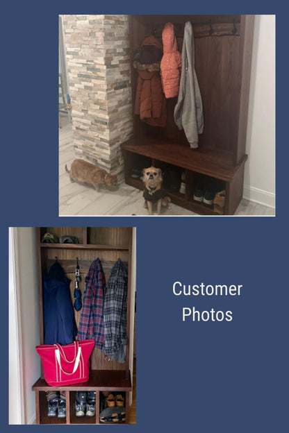 Black Walnut Hall Tree with Bench | Solid Wood Entryway Storage | Live Edge Accent