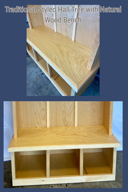 Handcrafted Wooden Hall Tree with Bench | Entryway Storage & Coat Rack