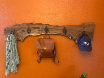 Live Edge Black Walnut Burl | Handcrafted Wall Rack | Coat, Towel, or Blanket Organizer | Mudroom to Living Room Décor