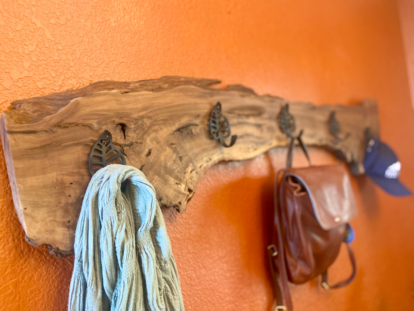 Live Edge Black Walnut Burl | Handcrafted Wall Rack | Coat, Towel, or Blanket Organizer | Mudroom to Living Room Décor