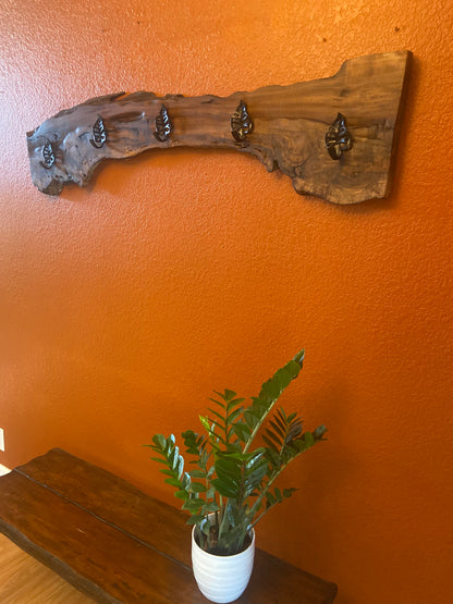 Live Edge Black Walnut Burl | Handcrafted Wall Rack | Coat, Towel, or Blanket Organizer | Mudroom to Living Room Décor