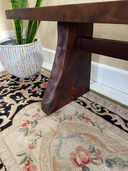 Black Walnut Waterfall Bench | Live Edge Accent | Entryway, Hall, Foyer, Bedroom, Office Furniture | One of a Kind |