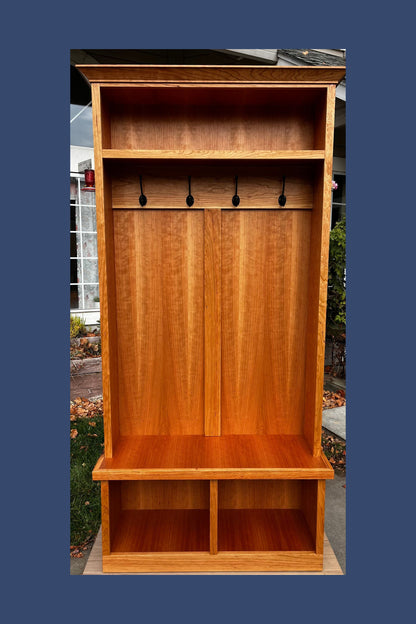 Handcrafted Wooden Hall Tree with Bench | Entryway Storage & Coat Rack