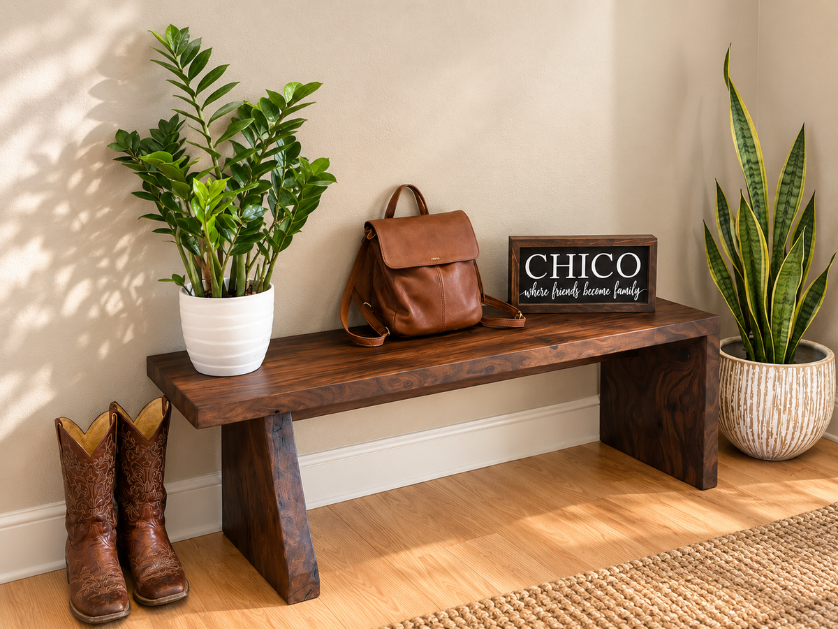Black Walnut Waterfall Bench with Live Edge Leg