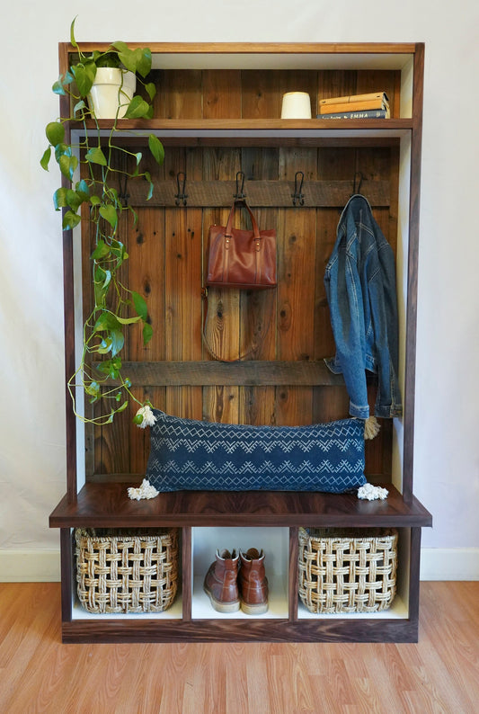 Reclaimed Barn Wood Hall Tree | Mudroom, Entry, Laundry, Hall Organizer Storage W/Bench | Multi sizes & Options avail |