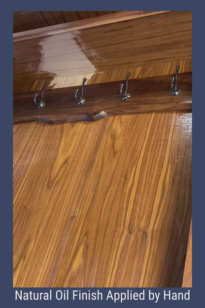 Black Walnut Hall Tree with Bench | Solid Wood Entryway Storage | Live Edge Accent