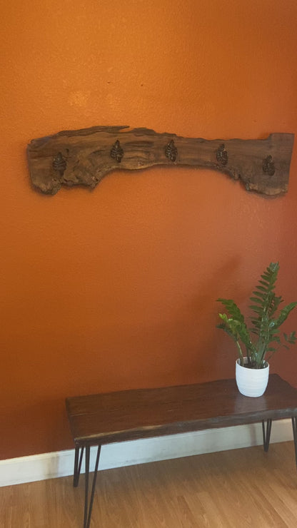 Live Edge Black Walnut Burl | Handcrafted Wall Rack | Coat, Towel, or Blanket Organizer | Mudroom to Living Room Décor